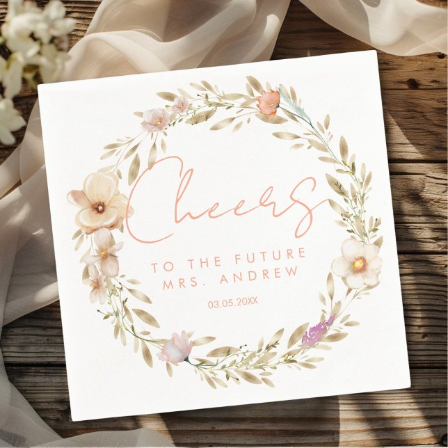 Guardanapo De Papel Saúde, para o futuro, Sra.! Boho, flor (Personalized Cheers, to the future Mrs.! Boho, flower Napkins)