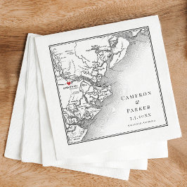 Guardanapo De Papel Savannah Georgia Mapa Elegante Casamento Branco Ne