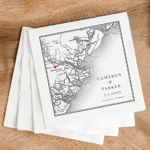 Guardanapo De Papel Savannah Georgia Mapa Elegante Casamento Branco Ne