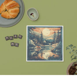 Guardanapo De Papel Scandinávia Retro Art Mountain Home