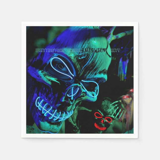 Guardanapo De Papel Scary Neon Teal Skulls Halloween (Frente)