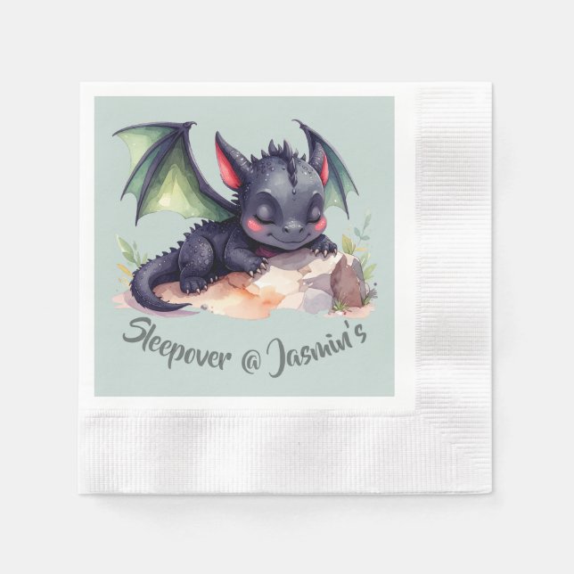 Guardanapo De Papel Schlafender Drache mit grünen Flügeln  (Frente)