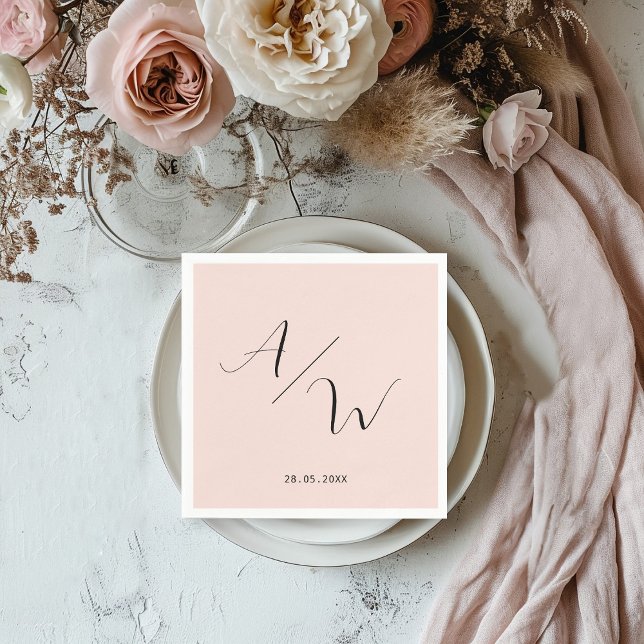 Guardanapo De Papel Schlicht elegante Monogramm Blush (Criador carregado)
