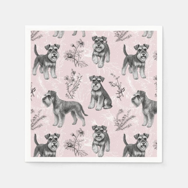 Guardanapo De Papel Schnauzer Miniatura Toile de Jouy Rosa Vintage (Frente)