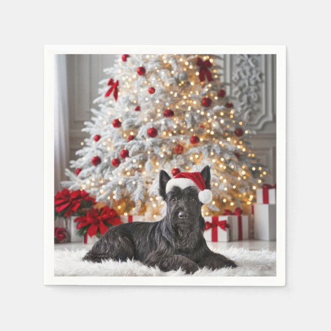 Guardanapo De Papel Scottish Terrier By Christmas Tree (Frente)