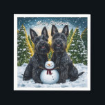 Guardanapo De Papel Scottish Terriers and Snowman Christmas<br><div class="desc">Adicione festivo à sua mesa de férias com estes charmosos guardanapos de papel, com dois adoráveis Terriers Escoceses sentados ao lado de um bonitão alegre, numa cena de inverno nevado. À medida que o sol se põe atrás de árvores cobertas de neve, um brilho quente e ouro enche a paisagem,...</div>