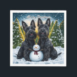 Guardanapo De Papel Scottish Terriers and Snowman Christmas<br><div class="desc">Adicione festivo à sua mesa de férias com estes charmosos guardanapos de papel, com dois adoráveis Terriers Escoceses sentados ao lado de um bonitão alegre, numa cena de inverno nevado. À medida que o sol se põe atrás de árvores cobertas de neve, um brilho quente e ouro enche a paisagem,...</div>