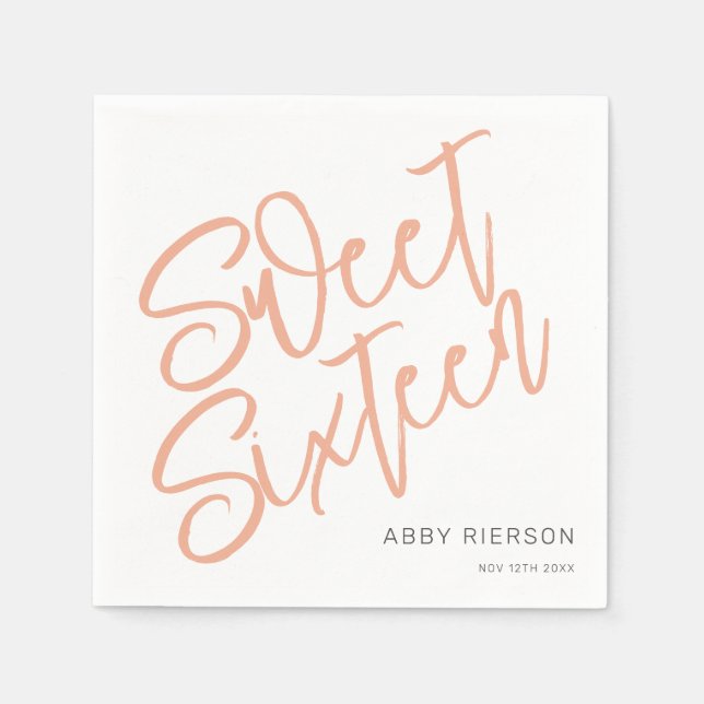Guardanapo De Papel Script Blush Sweet Sessenta Nome Personalizado (Frente)