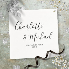 Guardanapo De Papel Script De Assinatura Elegante Preto E Branco