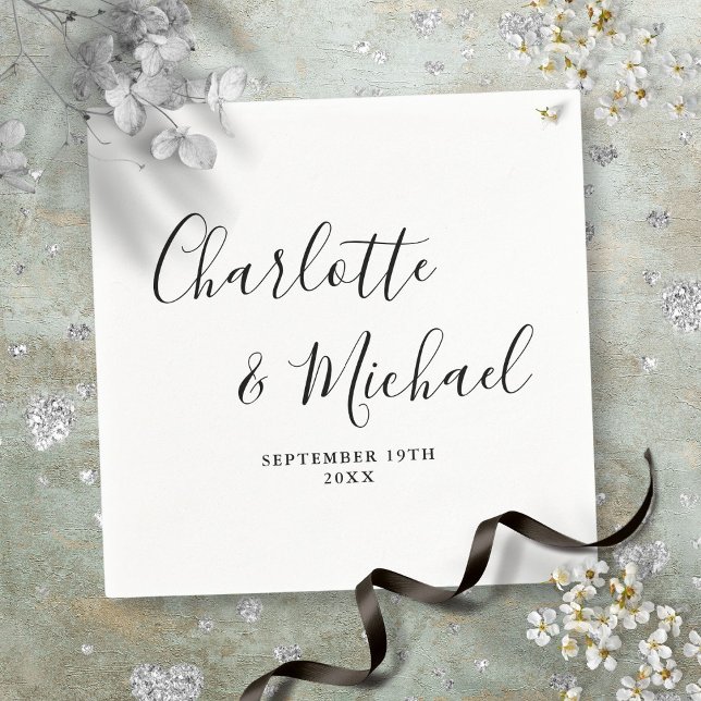 Guardanapo De Papel Script De Assinatura Elegante Preto E Branco (Elegant Signature Script Black And White Napkins)