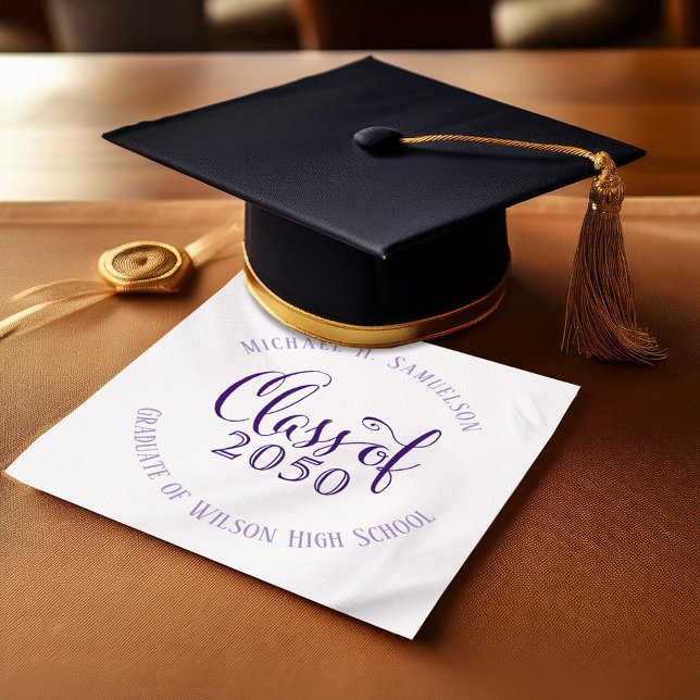 Guardanapo De Papel Script de Festa de formatura Roxo Personalizado (Purple school color graduation custom napkin)