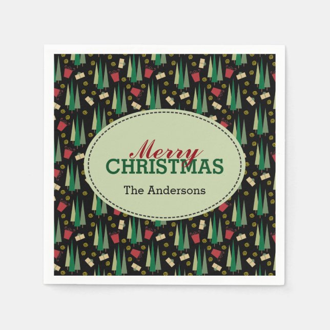 Guardanapo De Papel Script de padrão de árvore de Natal retrô (Frente)