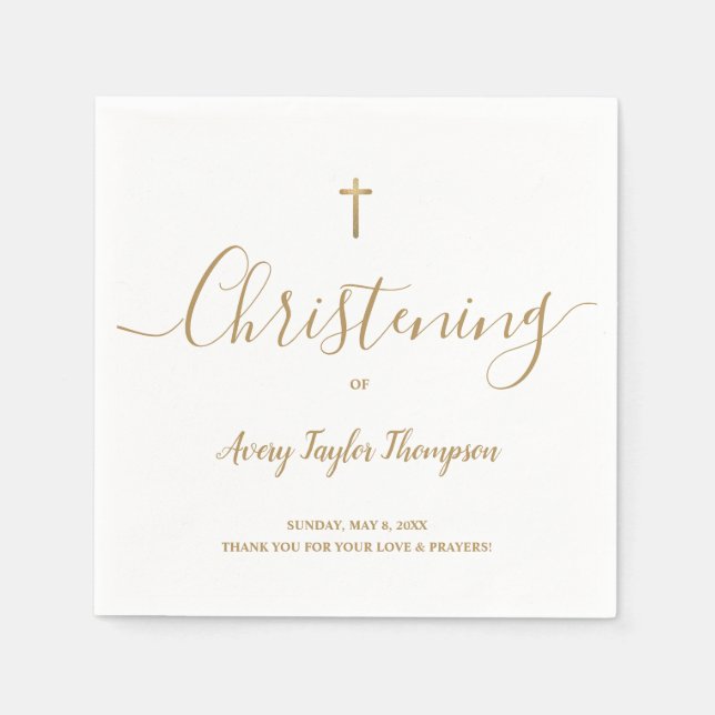 Guardanapo De Papel Script Dourado Cross Christening do SImple (Frente)