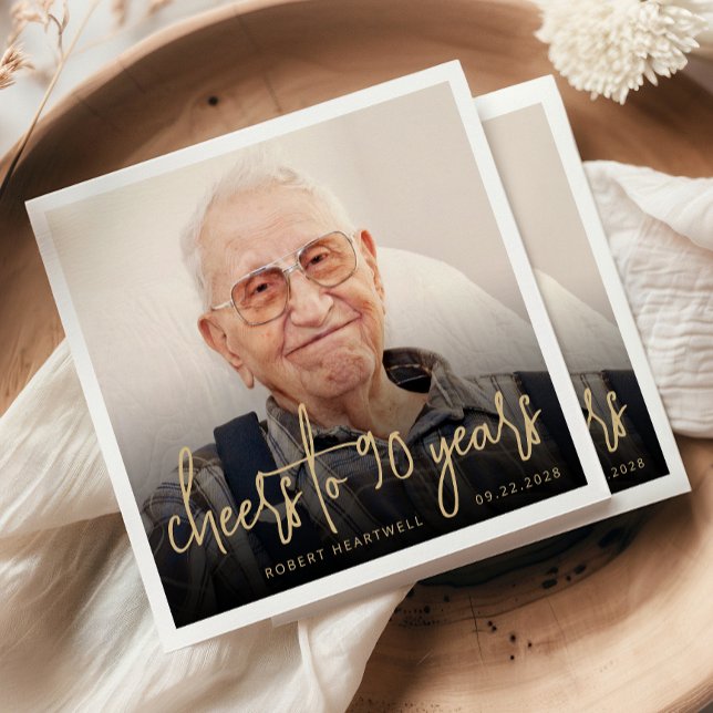 Guardanapo De Papel Script Dourado de saudação de fotos da Festa de an (Criador carregado)