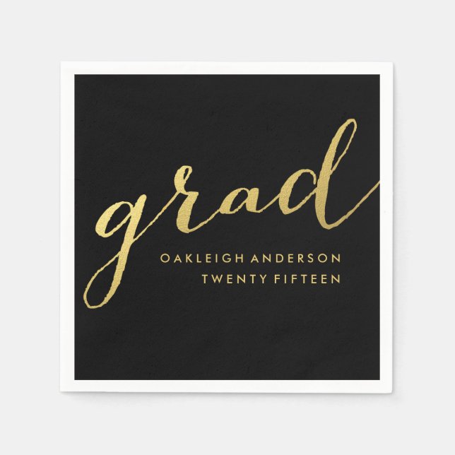 Guardanapo De Papel Script Dourado simples em preto | Graduação de Náp (Frente)
