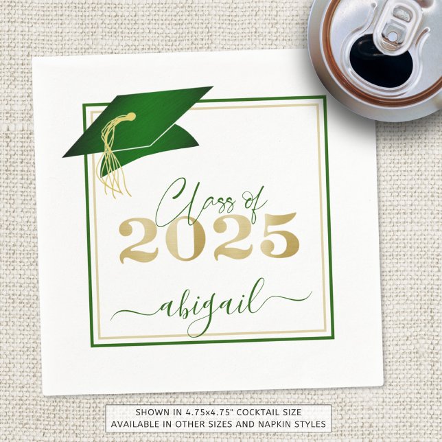 Guardanapo De Papel Script Dourado Verde Metálico de Graduação 2025 Fa (Criador carregado)