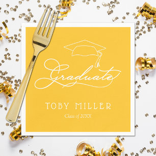 Guardanapo De Papel Script Elegante Graduação Dourada Amarela Napkins
