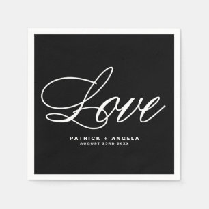 Guardanapo De Papel Script Elegante Preto e Branco Casamento de amor