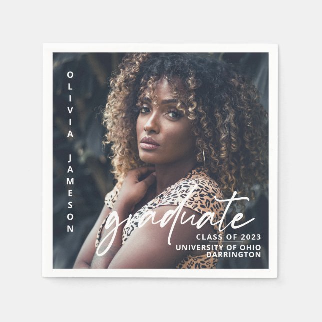 Guardanapo De Papel Script manuscrito do Formando moderno | Foto (Frente)