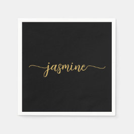 Guardanapo De Papel Script Minimalista Feminina Monograma Preto Dourad