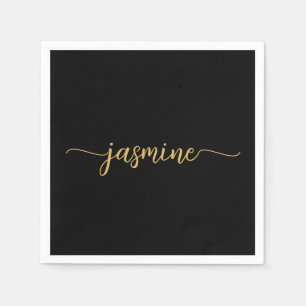 Guardanapo De Papel Script Minimalista Feminina Monograma Preto Dourad