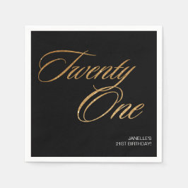 Guardanapo De Papel Script mínimo preto e aniversário de 21 anos Doura