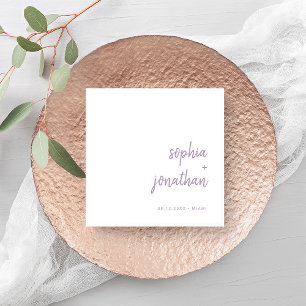 Guardanapo De Papel Script Moderno Casamento branco e Lavanda