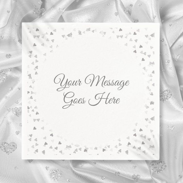 Guardanapo De Papel Script Moderno Elegante Corações de Prata Confete (Modern Elegant Script Silver Hearts Confetti Napkins)