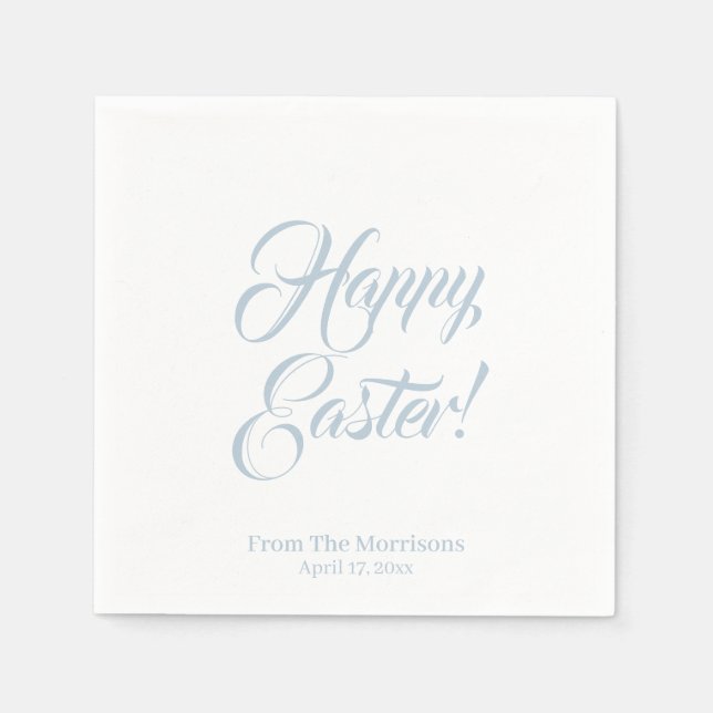 Guardanapo De Papel script personalizado azul empoeirado felz pascoa e (Frente)