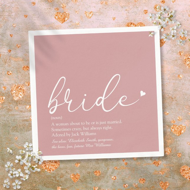 Guardanapo De Papel Script Rosa-Rosa do Chá de panela Blush Definition (Bride Definition Bridal Shower Blush Pink Script Napkins)
