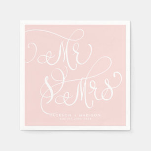 Guardanapo De Papel Script Whimsic Rosa Esbranquiçado Sr. e Sra. Wed