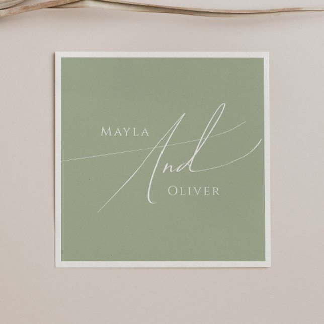 Guardanapo De Papel Script Whimsical | Sage Green Wedding (Criador carregado)