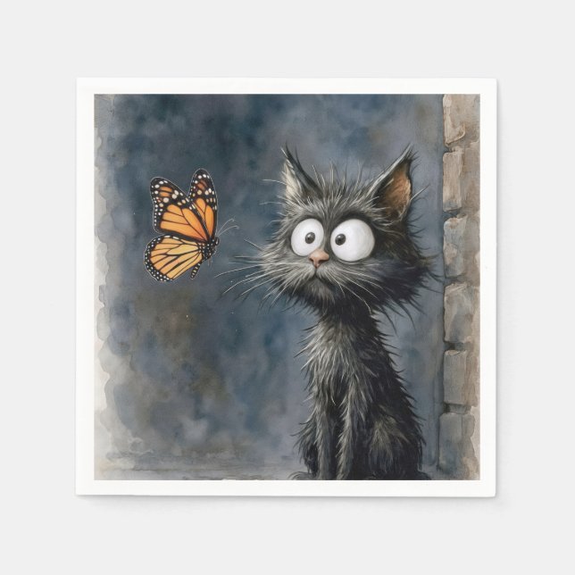 Guardanapo De Papel Scruffy Cat Staring at a Butterfly (Frente)