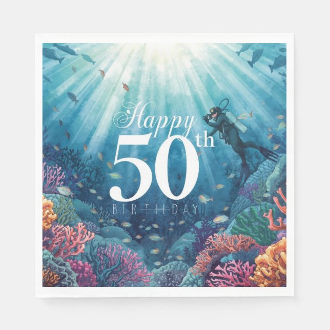 Guardanapo De Papel Scuba 50th birthday underwater birthday card  (Frente)