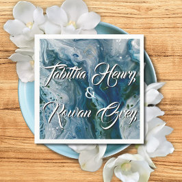 Guardanapo De Papel Sea Blues Alcohol Ink Paint Elegant Wedding 