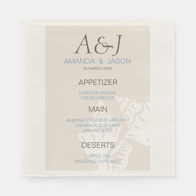 Guardanapo De Papel Sea Shell Menu Beach Wedkins (Frente)