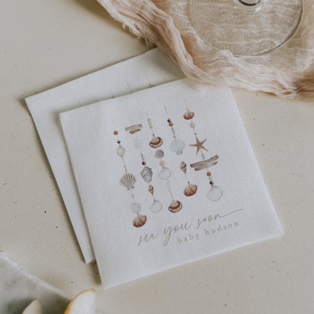Guardanapo De Papel Sea You Logo Boho Beach Chá de fraldas (Zazzle Sea You Soon Boho Beach Baby Shower Napkins)