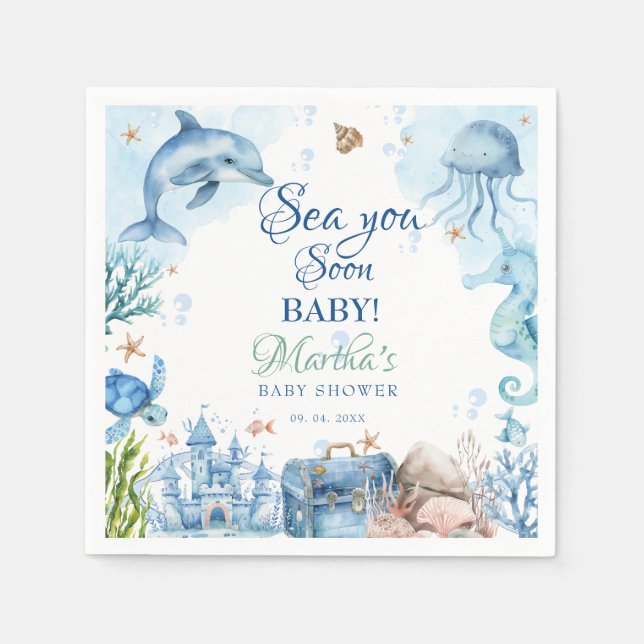 Guardanapo De Papel Sea You Soon Seashell Baby Shower (Frente)