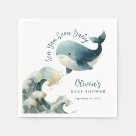 Guardanapo De Papel Sea You Soon Whale Ocean White Baby Shower