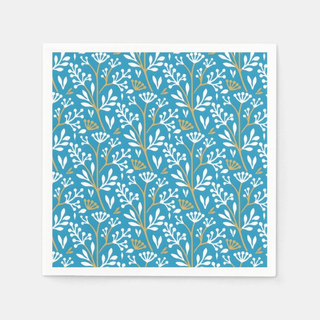 Guardanapo De Papel Seamless Floral Pattern: White and Gold on Blue (Frente)