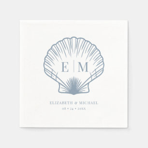 Guardanapo De Papel Seashell Beach Monograma Dusty Blue Weding