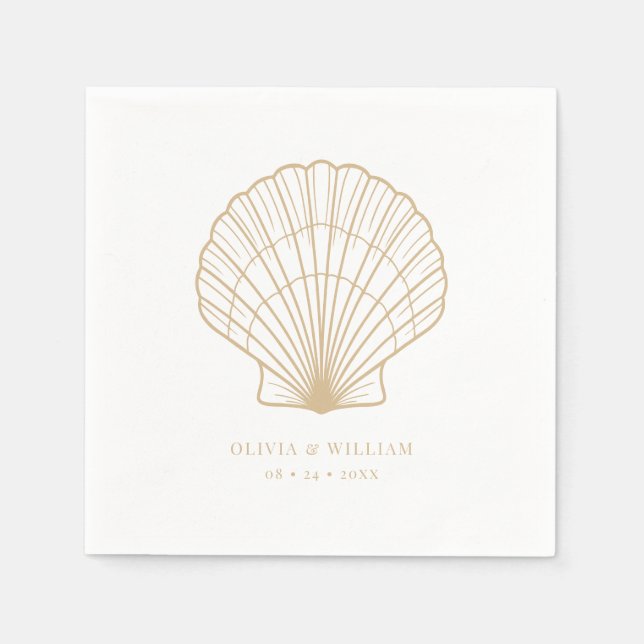 Guardanapo De Papel Seashell Beach Sand Beige Wedding (Frente)
