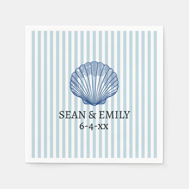 Guardanapo De Papel Seashell Painting Nautical Stripe Wedding (Frente)