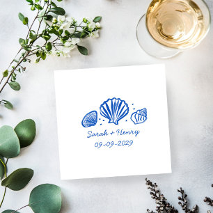 Guardanapo De Papel Seashells Beach Casamento Blue White CUSTOM