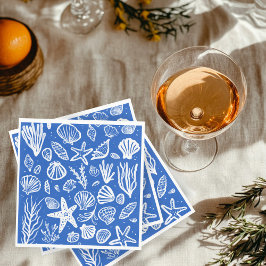 Guardanapo De Papel Seashells Beach Wedes Blue White Cute Seaside