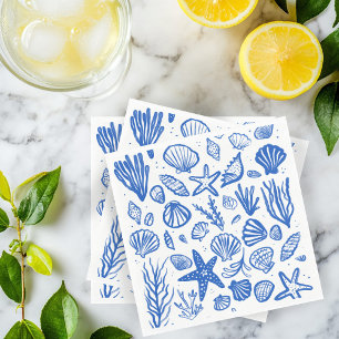 Guardanapo De Papel Seashells Beach Wedes Blue White Cute Seaside