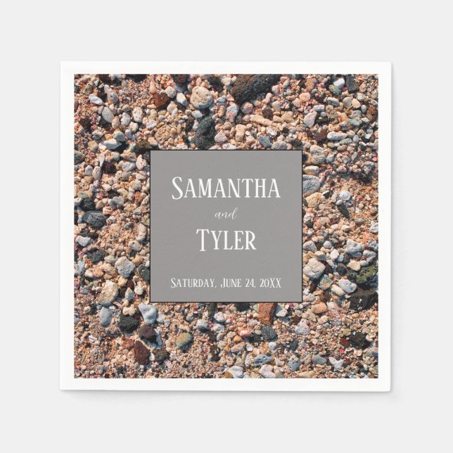 Guardanapo De Papel Seashore Coral Sand & Shells, Casamento Moderno em (Frente)