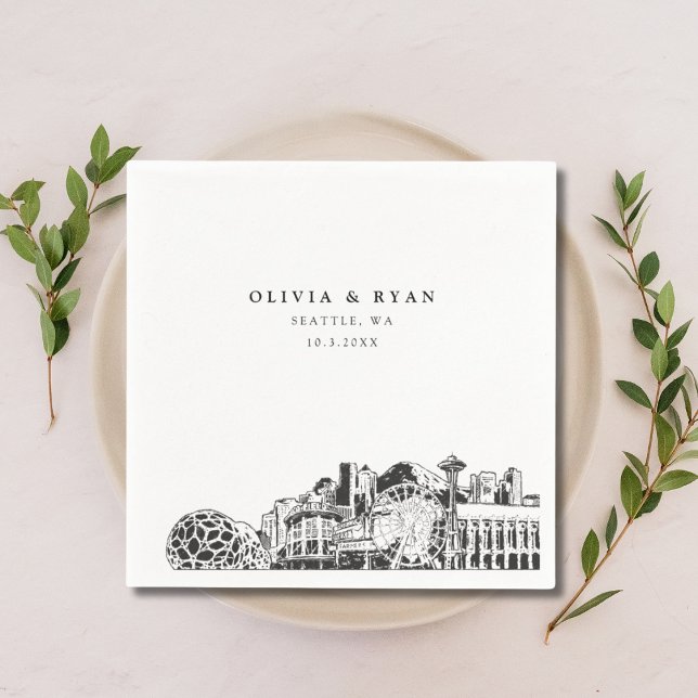 Guardanapo De Papel Seattle Skyline Wedktail Napkin (Seattle party skyline napkin Seattle Wedding )