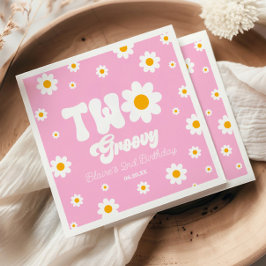 Guardanapo De Papel Segundo aniversário da Flor da Margarida Retro, do