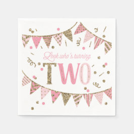 Guardanapo De Papel Segundo aniversário de faixas luminosas cor-de-ros